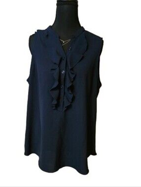 Supply & Demand Women's Large Sleeveless Ruffle Front Top - Navy